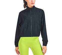 altiland Damen Laufjacke Trainingsjacke Atmungsaktiv Sport Jacke Voll Reißverschluss Dünn UV Jacke mit Taschen UPF 50+ (Schwarz,L) von altiland