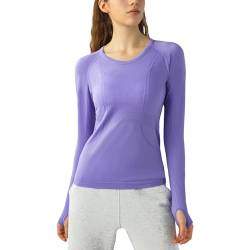 altiland Damen Nahtlose Langärmliges Yoga-Oberteil Workout Laufen T-Shirts mit Daumenloch Slim Fit (Lavendel, S) von altiland