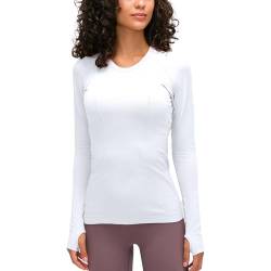 altiland Damen Nahtlose Langärmliges Yoga-Oberteil Workout Laufen T-Shirts mit Daumenloch Slim Fit (Weiß, L) von altiland