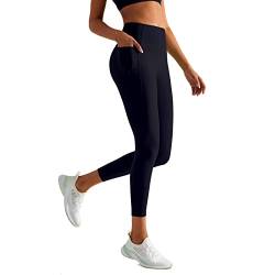 altiland Workout-Leggings für Damen, ohne Vordernaht, mit Taschen, Bauchkontrolle, Yoga-Hose, athletisches Fitnessstudio, Kniebeugenfeste Caprihose, schwarz, Groß von altiland