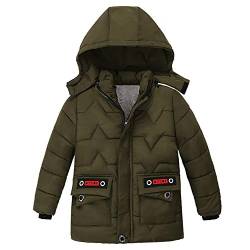 amiyan Baby Jungen Warm Baumwolle Steppjacke Dicke Kinderjacke Winterjacke Flaum gefüttert Winter Mantel Winter Kapuzenjacke Outerwear 2-6 Jahre, Armeegrün, 120 von amiyan