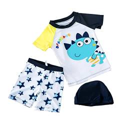 amiyan Kleinkinder Jungen Bademode Badeanzug Schwimmbekleidung Uv-Schutz Dinosaurier Bade-Set Kurz Tops+Badehose mit Hut(Dino, 2-3 Jahre) von amiyan