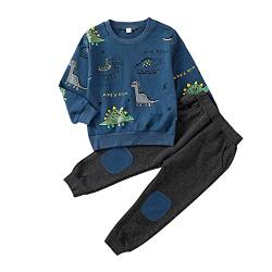 amropi Baby Jungen Dinosaurier Sweatshirts Langarm und Jogging Hose Outfit Kleidung Set Blau Schwarz, 2-3 Jahre von amropi