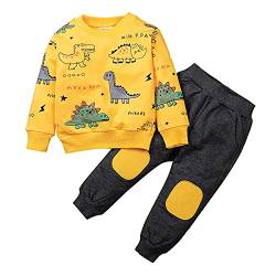 amropi Baby Jungen Dinosaurier Sweatshirts Langarm und Jogging Hose Outfit Kleidung Set Gelb Schwarz, 1-2 Jahre von amropi