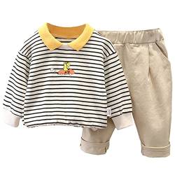 amropi Baby Jungen Gestreift Kleidung Langarm Pullover Sweatshirts und Hose Babykleidung Set Weiß Khaki, 3-4 Jahre von amropi