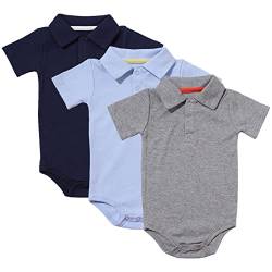 amropi Baby Jungen Kurzarm Body Baumwolle Neugeborene Sommer Wickelbody 3er Pack 0-3 Monate,Marine/Blau/Grau von amropi