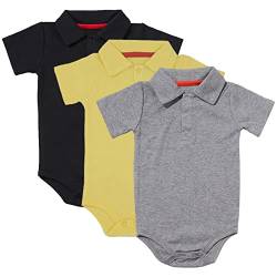 amropi Baby Jungen Kurzarm Body Baumwolle Neugeborene Sommer Wickelbody 3er Pack 12-18 Monate,Schwarz/Grau/Gelb von amropi