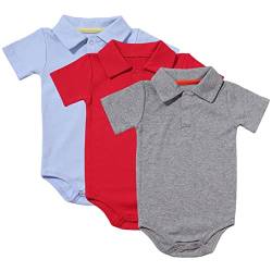 amropi Baby Jungen Kurzarm Body Baumwolle Neugeborene Sommer Wickelbody 3er Pack 6-9 Monate,Blau/Rot/Grau von amropi