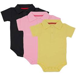 amropi Baby Jungen Kurzarm Body Baumwolle Neugeborene Sommer Wickelbody 3er Pack 6-9 Monate,Schwarz/Rosa/Gelb von amropi