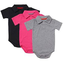 amropi Baby Jungen Kurzarm Body Baumwolle Neugeborene Sommer Wickelbody 3er Pack 9-12 Monate,Schwarz/Rose/Grau von amropi