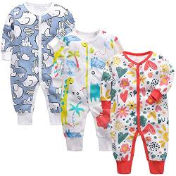 amropi Baby Jungen Strampler Baumwolle Pyjamas 3er-Pack Schlafanzug Schlafstrampler Overalls 0-3 Monate,Blau/Gelb/Rot von amropi