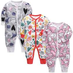 amropi Baby Jungen Strampler Baumwolle Pyjamas 3er-Pack Schlafanzug Schlafstrampler Overalls 0-3 Monate,Gelb/Rot/Rosa von amropi
