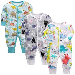 amropi Baby Jungen Strampler Baumwolle Pyjamas 3er-Pack Schlafanzug Schlafstrampler Overalls 12-18 Monate,Blau/Grau/Weiß von amropi