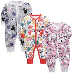 amropi Baby Jungen Strampler Baumwolle Pyjamas 3er-Pack Schlafanzug Schlafstrampler Overalls 12-18 Monate,Gelb/Rot/Rosa von amropi