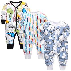 amropi Baby Jungen Strampler Baumwolle Pyjamas 3er-Pack Schlafanzug Schlafstrampler Overalls 12-18 Monate,Schwarz/Weiß/Blau von amropi