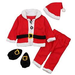 amropi Baby Jungen Weihnachten Santa Mäntel Tops + Hosen + Hüte + Socken 4Pcs Warme Bekleidungssets (Rot&Weiß,0-6 Monate) von amropi