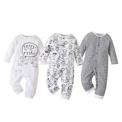 amropi Baby Mädchen Jungen Strampler 3er-Pack Baumwolle Schlafanzug Schlafstrampler 0-3 Monate,Weiß/Weiß/Grau von amropi