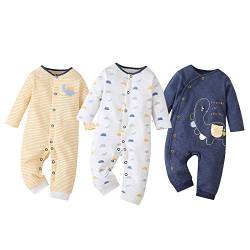 amropi Baby Mädchen Jungen Strampler 3er-Pack Baumwolle Schlafanzug Schlafstrampler 3-6 Monate,Gelb/Weiß/Marine von amropi