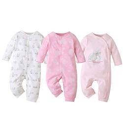 amropi Baby Mädchen Jungen Strampler 3er-Pack Baumwolle Schlafanzug Schlafstrampler 3-6 Monate,Rot/Rosa/Weiß von amropi