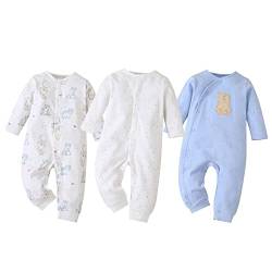 amropi Baby Mädchen Jungen Strampler 3er-Pack Baumwolle Schlafanzug Schlafstrampler 3-6 Monate,Weiß/Blau/Weiß von amropi