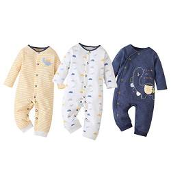amropi Baby Mädchen Jungen Strampler 3er-Pack Baumwolle Schlafanzug Schlafstrampler 6-9 Monate,Gelb/Weiß/Marine von amropi