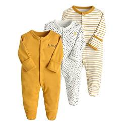 amropi Baby Mädchen Schlafstrampler 3er Pack Jungen Pyjamas Baumwolle Overalls Strampler 0-3 Monate,Gelb Weiß Punkt von amropi