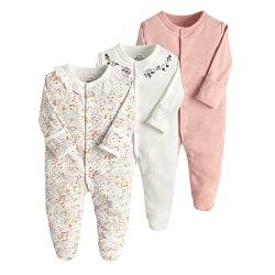amropi Baby Mädchen Schlafstrampler 3er Pack Jungen Pyjamas Baumwolle Overalls Strampler 0-3 Monate,Weiß Rosa Blume von amropi