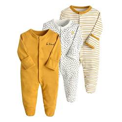 amropi Baby Mädchen Schlafstrampler 3er Pack Jungen Pyjamas Baumwolle Overalls Strampler 3-6 Monate,Gelb Weiß Punkt von amropi