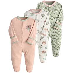 amropi Baby Mädchen Schlafstrampler 3er Pack Jungen Pyjamas Baumwolle Overalls Strampler 3-6 Monate,Rosa Weiß Grün von amropi