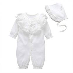 amropi Baby Mädchen Spitzenkragen Strampler Langarm Baumwolle babykleidung + Hut 0-3 Monate,Weiß von amropi