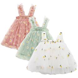 amropi Baby Mädchen Tüll Tutu Kleid 3er Pack ärmellose Prinzessin Geblümt Sommerkleid Rosa Grün Weiß,12-18 Monate von amropi