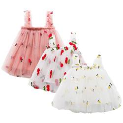 amropi Baby Mädchen Tüll Tutu Kleid 3er Pack ärmellose Prinzessin Geblümt Sommerkleid Rosa Mandel Weiß,18-24 Monate von amropi