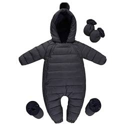 amropi Baby Winter Overall Mit Kapuze Schneeanzüge Strampler Jungen Mädchen Spielanzug Schwarz,12-18 Monate von amropi