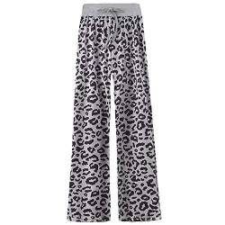 amropi Damen Hose Mit Taschen Breites Bein Leopard Kordelzug Lose Gerade Lounge Laufen Hose Grau Leopard,5XL von amropi