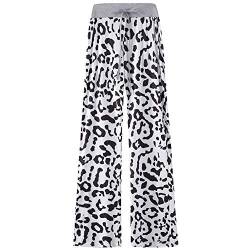 amropi Damen Hose Mit Taschen Breites Bein Leopard Kordelzug Lose Gerade Lounge Laufen Hose Weiß Leopard,3XL von amropi