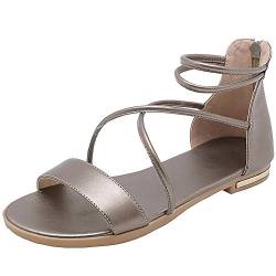 amropi Damen Kreuzband Sommer Offene Zehe Knöchelriemen Flache Sandalen (Champagner,41 EU) von amropi