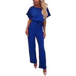 amropi Damen Kurzarm O-Ausschnitt Elegant Lang Jumpsuit Overall Hosenanzug Playsuit Romper Blau,L von amropi