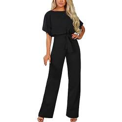 amropi Damen Kurzarm O-Ausschnitt Elegant Lang Jumpsuit Overall Hosenanzug Playsuit Romper Schwarz,S von amropi