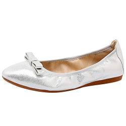 amropi Damen Mini Bowknot Spitzschuhe Schlüpfen Gemütlich Ballerinas (Silber,38.5 EU) von amropi