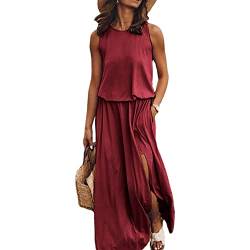 amropi Damen Sommer Casual Kleid Ärmelloses Lang Kleider Elegant Maxikleid Bordeauxrot,4XL von amropi