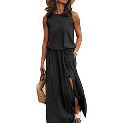 amropi Damen Sommer Casual Kleid Ärmelloses Lang Kleider Elegant Maxikleid Schwarz,L von amropi