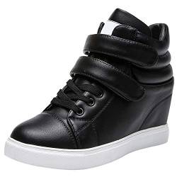 amropi Damen Versteckte Keilabsatz High Top Klett Freizeit Sneaker (Schwarz,37 EU) von amropi