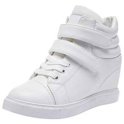 amropi Damen Versteckte Keilabsatz High Top Klett Freizeit Sneaker (Weiß,36.5 EU) von amropi