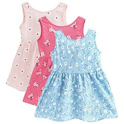 amropi Gänseblümchen 3er-Pack Kleider für Baby Mädchen Baumwolle Rüschenärmel Kleid Kinder L-R-B,4-5 Jahre von amropi