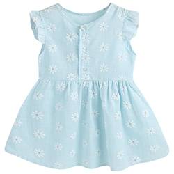 amropi Gänseblümchen Kleider für Baby Mädchen Baumwolle Rüschenärmel Kleid Kinder Blau,12-18 Monate von amropi