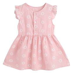 amropi Gänseblümchen Kleider für Baby Mädchen Baumwolle Rüschenärmel Kleid Kinder Rosa,12-18 Monate von amropi