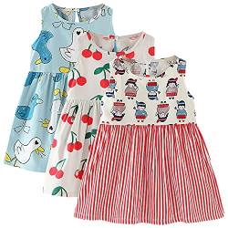 amropi Geblümt Kleider für Baby Mädchen Sommerkleid 3er Pack Ärmelloses Baumwolle Kleid Blau Beige Rot,18-24 Monate von amropi