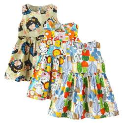 amropi Geblümt Kleider für Baby Mädchen Sommerkleid 3er Pack Ärmelloses Baumwolle Kleid Grün Gelb Weiß,12-18 Monate von amropi