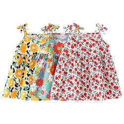 amropi Geblümt Kleider für Baby Mädchen Sommerkleid 3er Pack Ärmelloses Baumwolle Kleid Orange Rot Weiß,12-18 Monate von amropi