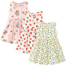 amropi Geblümt Kleider für Baby Mädchen Sommerkleid 3er Pack Ärmelloses Baumwolle Kleid Rosa Weiß Gelb,0-6 Monate von amropi